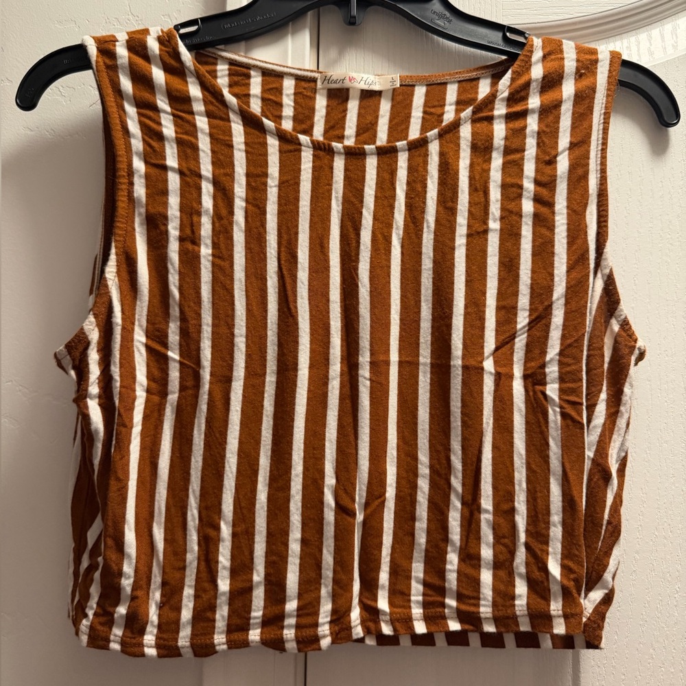 Striped Brown and White Sleeveless Top